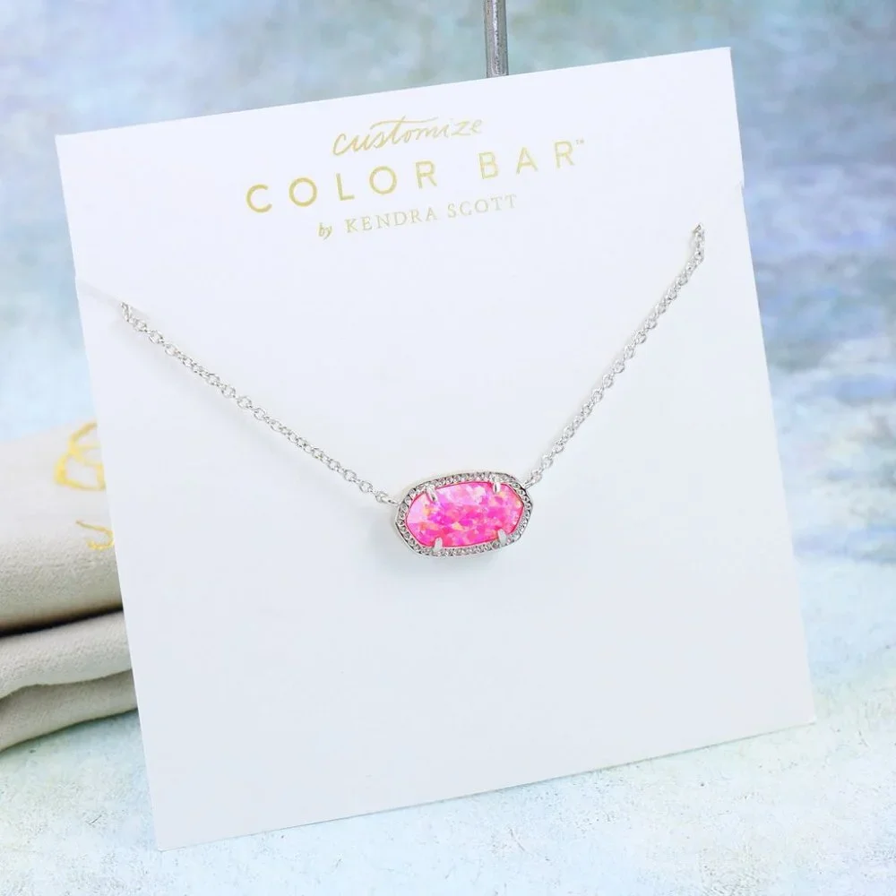 Kendra Scott Elisa Bright Pink Kyocera Opal Necklace Silver Tone - Picture 3 of 5